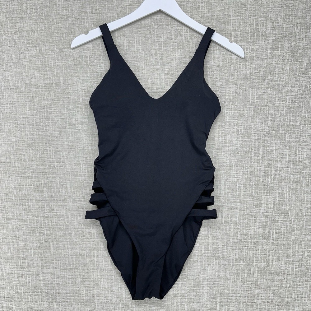 Becca by Rebecca Virtue Standard Color Prism Swimsuit Small Black High Leg Beach